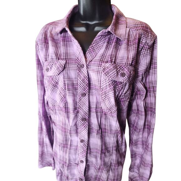 Duluth Trading Shirt Women XL Purple Plaid Button Front Long Sleeve Western Top - Picture 7 of 16
